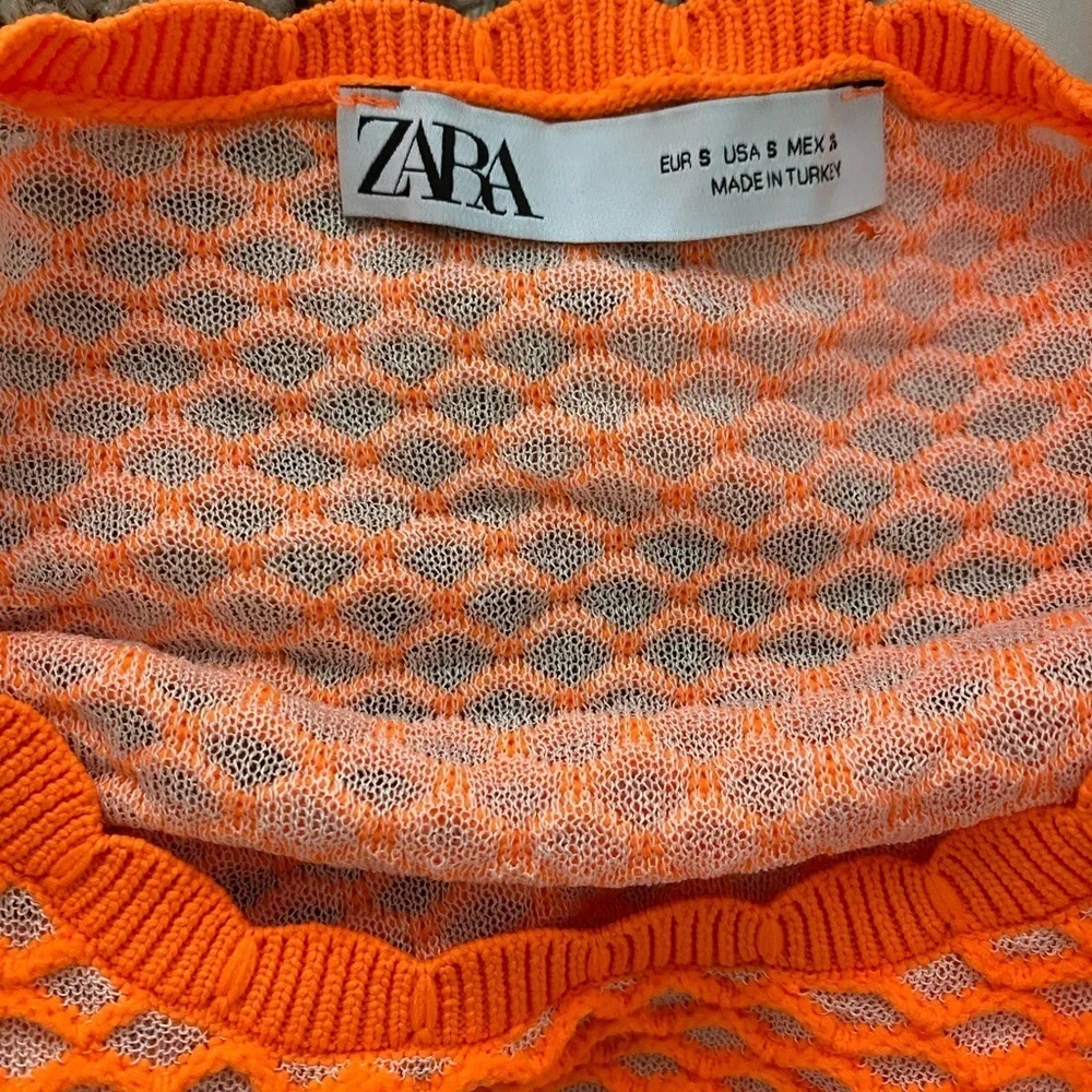 Zara neon fishnet semi sheer crop sweater s